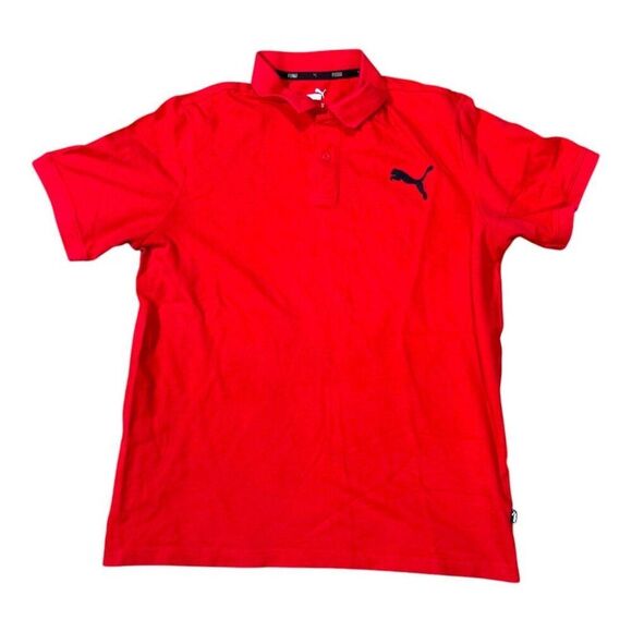 Puma Mens Red Polo Shirt Medium Cotton Blend Casual Wear Large Cat Logo - Picture 1 of 5